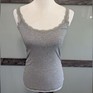 Y2K AE Lace Trim Tank Top Grey Preppy Size S